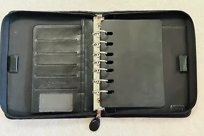 Vtg FRANKLIN COVEY Day Planner 7-Ring Binder Black Leather Portfolio 10x8” • $39