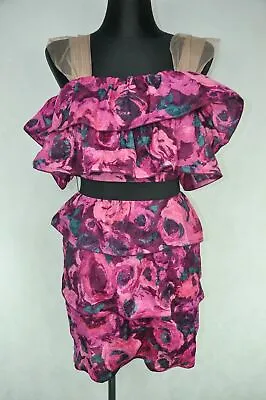 LANVIN X H&M Women's Pink Floral Ruffled Tiered Dress Size Us 8 • $115