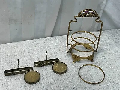 Antique Ornate Brass 2 Piece Cherub Tea Cup & Saucer Holder & 3 Tier Plate Stand • $25.97