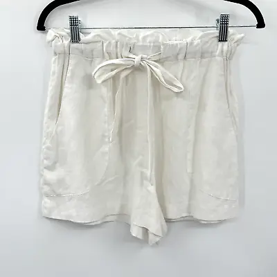 Milly 100% Linen Paperbag Waist Shorts Size S Bright White Pockets Tie Waist • $22.49