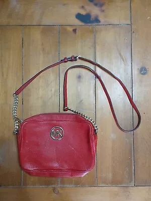 Michael Kors Fulton Crossbody Purse Bold Red Gold Accents & Logo With Strap. • $30