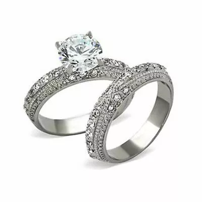 Vintage Round Cut CZ AAA Engagement Ring Wedding Band Set For Women Size 5 8 9 • $18.69