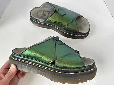 Vintage 90s Docs Dr Martens Chunky Green Metallic Slide Sandal England UK 6 • $200