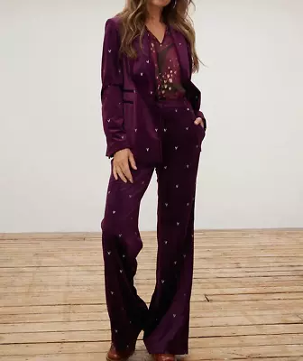 Fabienne Chapot Puck Velvet Bordeaux Trouser Suit Smart Casual Xmas NYE Party • £150