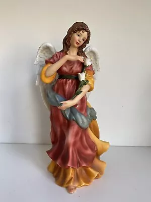 Ceramic Angel Holding Flowers Figurine - Tilted Head - O’Well • $26