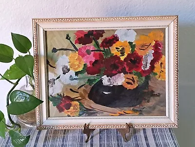 Mid Century Floral Still Life Painting Framed Bright Gallery Wall 9x12 • $99