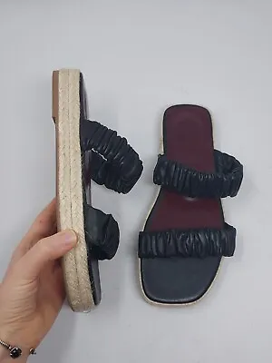 $149 • Buy STAUD Black Maya Ruched Espadrille Slide Sandals Size US 7 EU 37 NEW