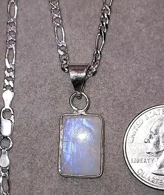 925 Sterling Silver Genuine Moonstone Pendant/Necklace-20  Figaro Chain-ITALY • $24.95