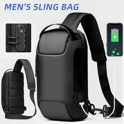 Anti-theft Men Chest Shoulder Messenger Backpack Sling Crossbody Bag USB Port • $26.99