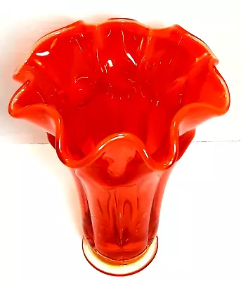 Vintage Viking Glass Epic Persimmon Amberina Flared Rim Art Glass Vase • $35.12