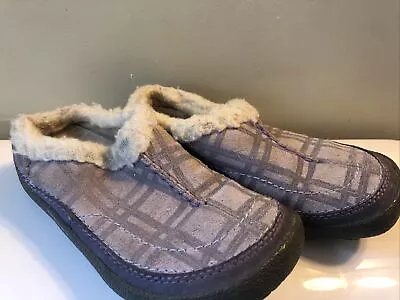 VGUC Merrell Size 1 Spirit Tibet Slide Kids Lavender Plaid Clogs Warm Slip-on • $13.99