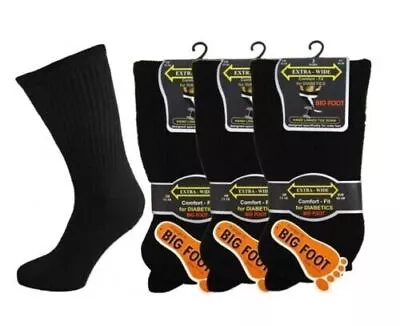 £5.93 • Buy 3 6 Or 12 Pairs Of Mens Big Foot Trainer Socks Black Size 11-14 Uk Sport Feet