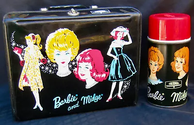 Vintage BARBIE & MIDGE Lunchbox & Thermos - Dolls Fashion (1963) C-8.5 Awesome! • $124.85