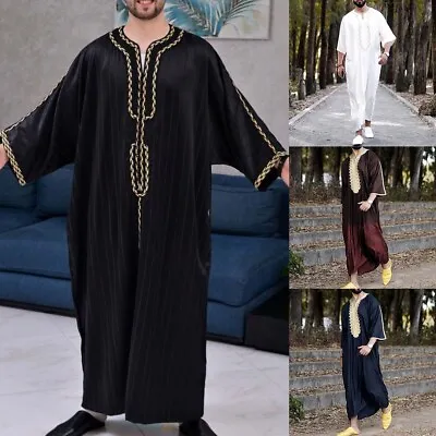 Mens Robe Muslim Clothing Saudi ArabJubba Kaftan Dishdash Thobe Long Sleeve • $26.53