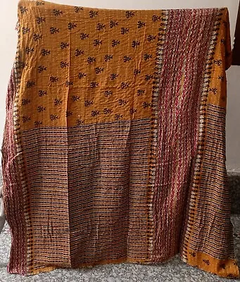 £22.79 • Buy Kantha Bedspread Throw Cotton Blanket Ralli Gudari Indian Handmade Vintage Quilt