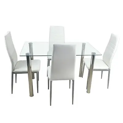 5 PCS Dining Set Metal Glass Table And 4 Chairs Kitchen Breakfast Furniture • $179.99
