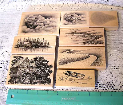 Stampscapes LOT - Clouds Water Mill Waterside Bluff Road Cabin + Bonus Boat • $44.95