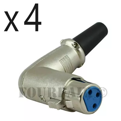 4 Pack Lot 90 Degree Right Angle 3-Pin XLR Female Mic Microphone Cable Connector • $10.39