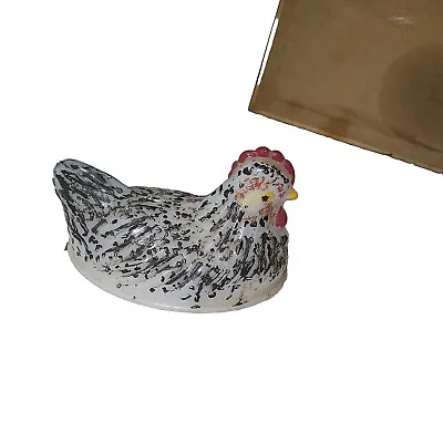 Vintage Chicken Butter Dish Lid Ceramic 3x4  Oval Bottom Hen On Nest • $19.62