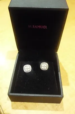 £89.99 • Buy Bnib H Samuel Square Shape Diamond Cluster Earrings-set In 925 Silver - H-j .i3