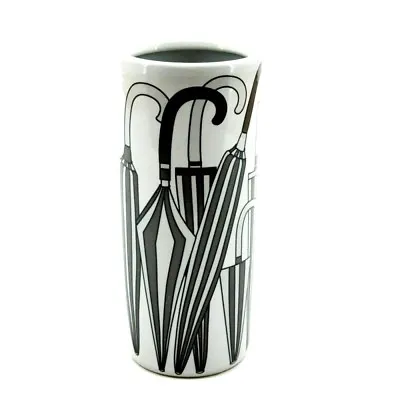 Classic Umbrella Stand Ceramic 18  Round Tall Black & White Stick Holder Storage • $49.79