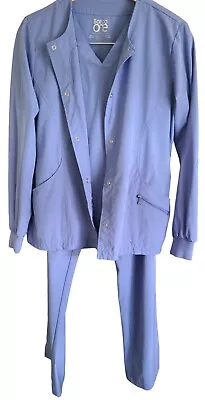 Beautiful Barco One 3 Piece Scrub Set With Jacket Ceil Blue Size Medium Womens  • $27.99