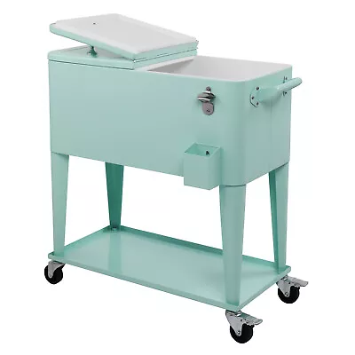 80Qt Patio Cooler Cart Outdoor Rolling Ice Chest Bin Beer Cooler W/Storage Shelf • $135.89