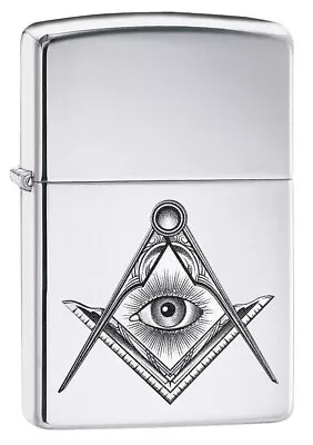 Zippo Masonic Compass And Square Lighter High Polish Chrome NEW IN BOX • $25.49