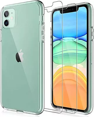 $8.49 • Buy 2XGlass Protector +Clear Silicone  Soft Case For IPhone 14 13 12 11 XS Max XR 8
