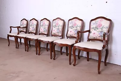 Henredon French Provincial Carved Oak And Floral Upholstered Dining Chairs 6 • $2295