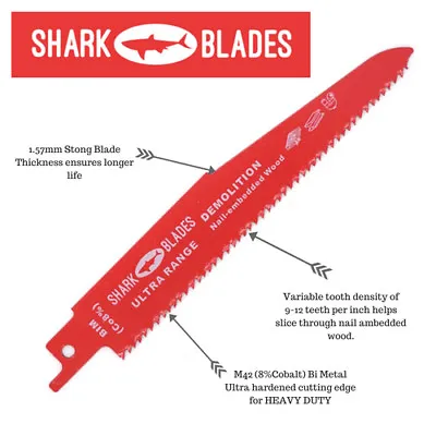 £9.99 • Buy Shark Blades Demolition Reciprocating Saw Blade For Wood And Metal Heavy Duty X5