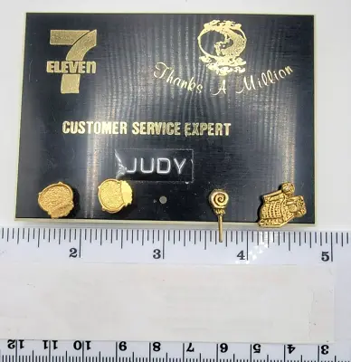 Vintage 7-11 Nametag With Gold Tone Charms - Customer Service Expert Lapel Pin • $8.99