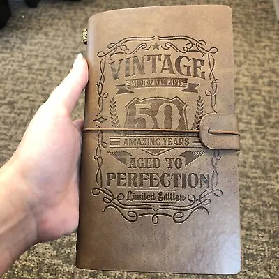 Vintage Aged Leather Journal Blank  50 Amazing Years  Limited Edition • $15.99