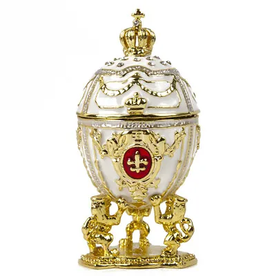 LIONS White Faberge Egg Replica Trinket Box 7.5 Cm Easter Gift  • $27.16