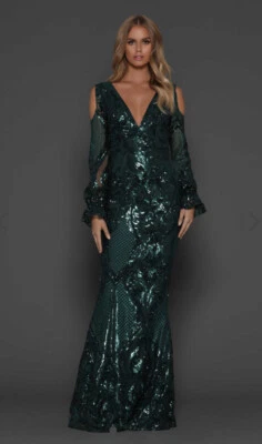 Elle Zeitoune Size 8 Emerald Gown BNWT Long Sleeve  • $200
