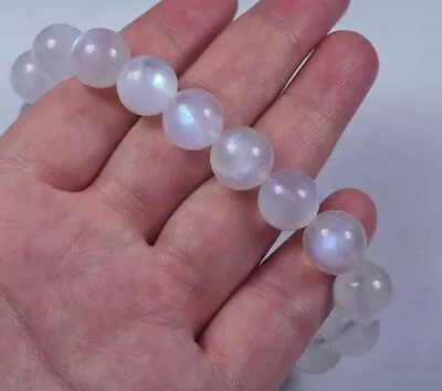 197Ct Natural Blue Moonstone Gemstone Round Beads Bracelet Chain BMLs873 • $5.50