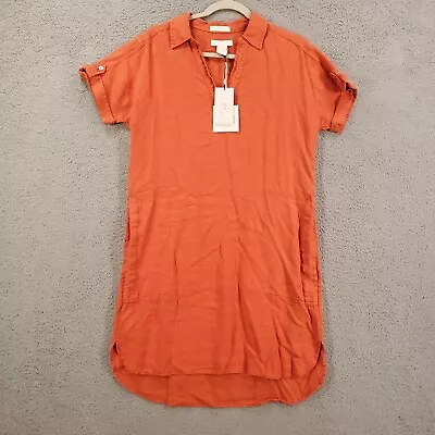 New Halston Dress Womens XS Orange 100% Linen Shift Vintage Wash Pockets • $45.99