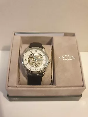£90 • Buy ** CLEARANCE**ROTARY GS03095/21 Gent's Skeleton Black Strap White Dial Automatic