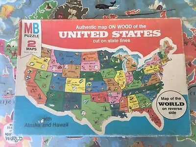 1975 Vintage Milton Bradley Puzzle-2-maps United States+world Map (1pc Missing) • $19