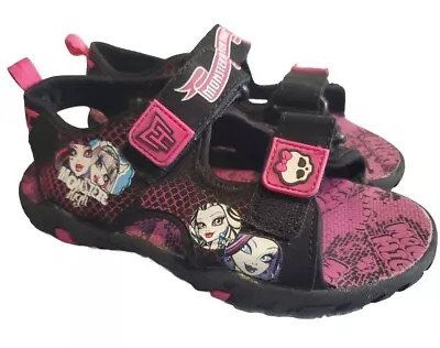 Girls Monster HIgh Sandals Sz 1 Adjustable Strap Black Purple Flat • $15