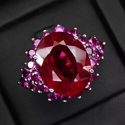 Vivid Red Ruby Oval Rare 19.40Ct 925 Sterling Silver Handmade Rings Size 8.25 • $34.99