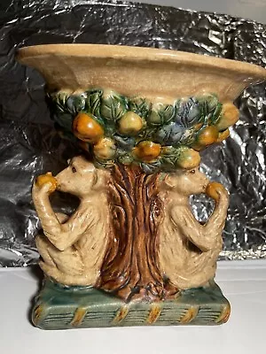 China Majolica Ceramic Fruit Two Monkey Flower Vase • $125