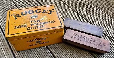 Vintage Nugget Tan Boot Polishing Outfit Tin With Matching Shoe Shining Brushes • $43