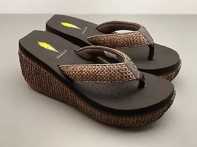 Volatile Womens Island Wedge Sandals Size 7 Flip Flops Brown Raffia NEW • $29.95