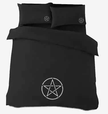£29 • Buy Gothic Black Silver Pentacle Duvet Cover Bedding In Double Or King Witch Wicca