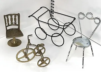 Vtg Brass Metal Wire Miniature Dollhouse Furniture Stroller Tricycle Chair LOT • $6.99
