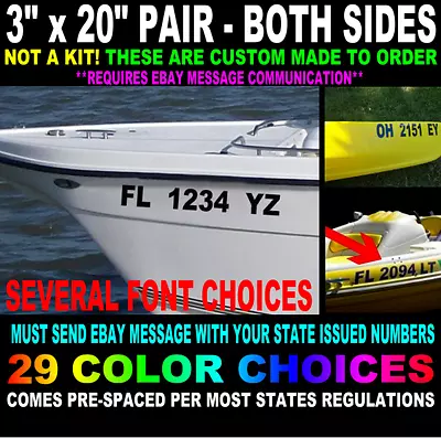 REGISTRATION NUMBERS 3  X 20  BOAT PWC SKI VINYL LETTERING DECAL STICKER HULL ID • $14.89