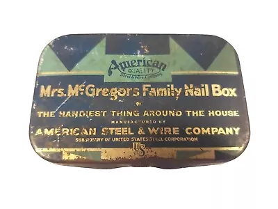 Vtg. Art Deco Mrs. McGregor's Family Nail Box Tin Container American Steel • $12.50