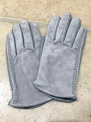 Ladies Grey Accessorize Leather Suede Gloves Size S/M • £9.50