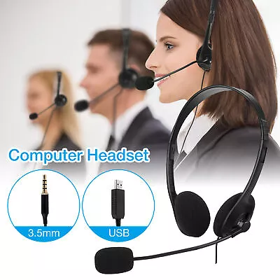  USB Headset With Mic Noise Cancelling Wired Computer Call Chat Headphones • $15.01